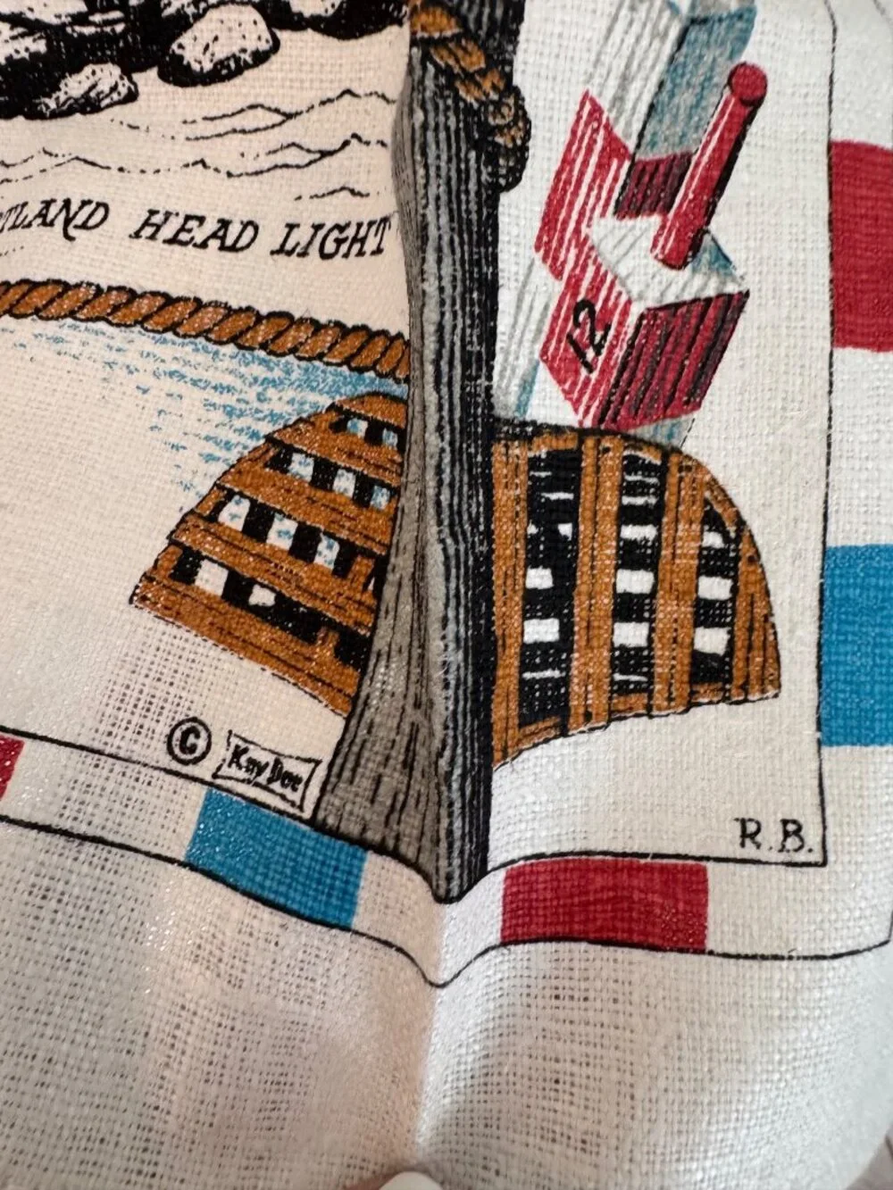 Vintage Kay Dee Linen Tea Towel Portland Head Light Maine Lighthouse Lobster